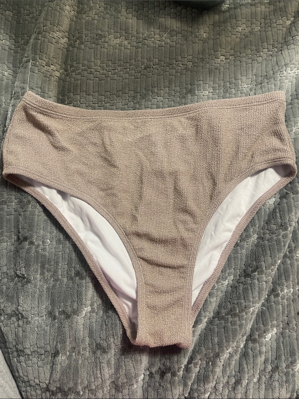 Mono B Textured High-Waist Bikini Bottoms in Mauve Taupe